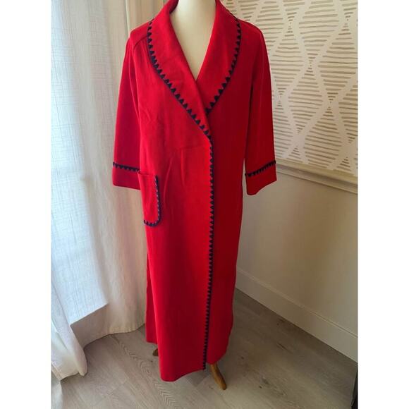 Isetan Japan Vintage Women’s Red & Navy Ric Rac Full Length Jacket - Picture 1 of 10